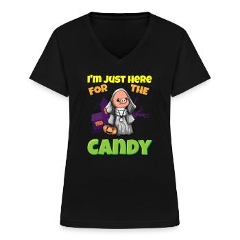 I'm Just Here For The Candy Scary Halloween Beast - Frauen-T-Shirt mit V-Ausschnitt - Schwarz - Vorne - Lela (165cm)