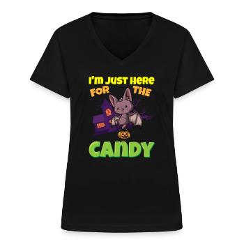 I'm Just Here For The Candy Scary Halloween Beast - Frauen-T-Shirt mit V-Ausschnitt - Schwarz - Vorne - Lela (165cm)