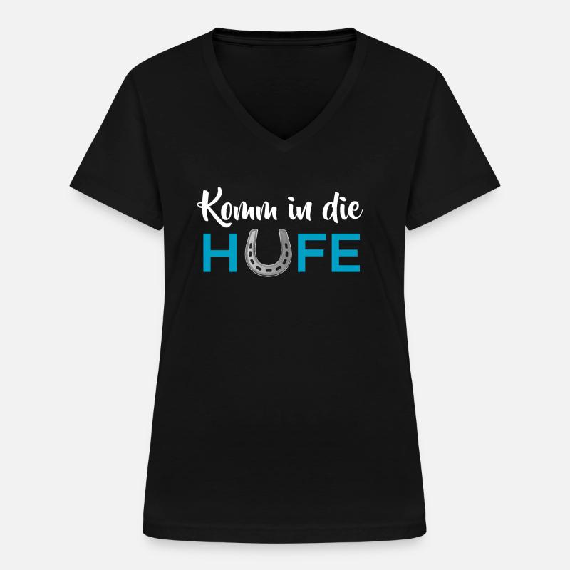 Komm in die Hufe - Frauen-T-Shirt mit V-Ausschnitt - Schwarz