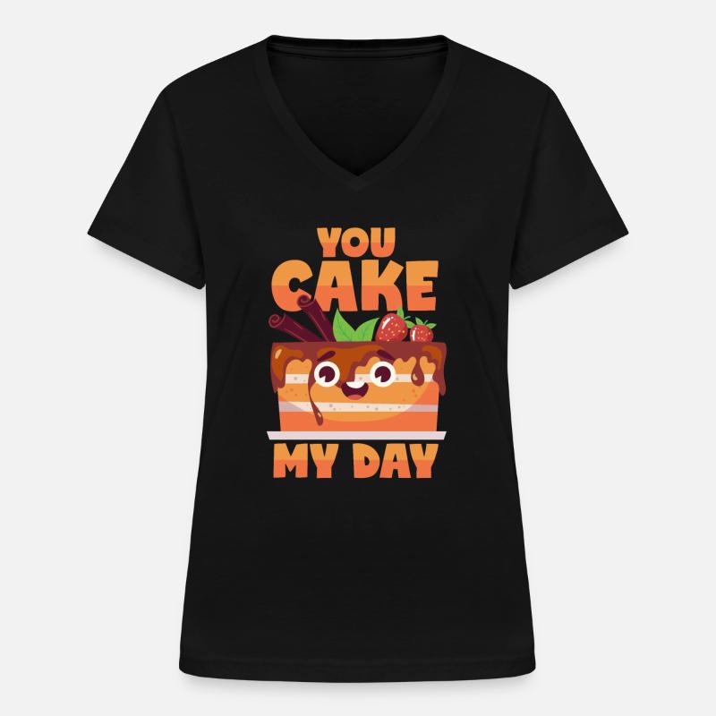 Cake Pun: "You Make My Day" - Women's V-neck T-shirt - black