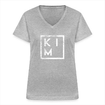 Kim Minimalismus - Frauen-T-Shirt mit V-Ausschnitt - Grau meliert - Vorne - Lela (165cm)