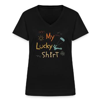 Strand-Kite Windracer Kite-Strandsegler Vintage - Frauen-T-Shirt mit V-Ausschnitt - Schwarz - Vorne - Lela (165cm)