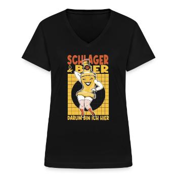 Schlager und Bier darum bin ich hier - Frauen-T-Shirt mit V-Ausschnitt - Schwarz - Vorne - Lela (165cm)