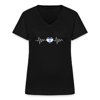 Israël Pulse - T-shirt col V Femme - noir - Devant - Lela (165cm)