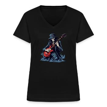 Gitarristen-tshirt E-Gitarren-Saiten - Frauen-T-Shirt mit V-Ausschnitt - Schwarz - Vorne - Lela (165cm)