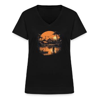 Angler Kajak-Angelboot Fischerboot Fliegenfischen - Frauen-T-Shirt mit V-Ausschnitt - Schwarz - Vorne - Lela (165cm)