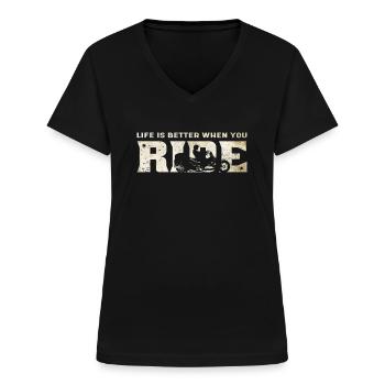 Trike Trikefahrer Motortrike Vintage Trike Bike - Frauen-T-Shirt mit V-Ausschnitt - Schwarz - Vorne - Lela (165cm)