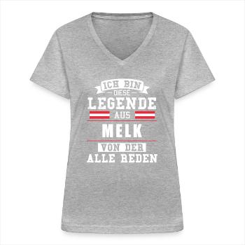 Stadt Melk Österreich Legende Spruch - Frauen-T-Shirt mit V-Ausschnitt - Grau meliert - Vorne - Lela (165cm)
