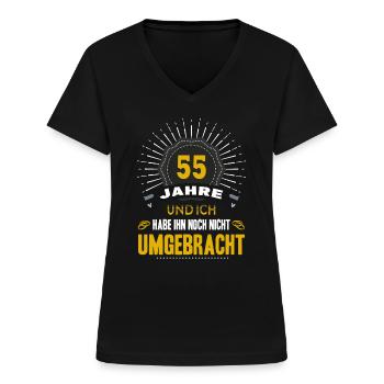 55 Hochzeitstag Frau 55 Jahre Ehe Platinhochzeit - Frauen-T-Shirt mit V-Ausschnitt - Schwarz - Vorne - Lela (165cm)