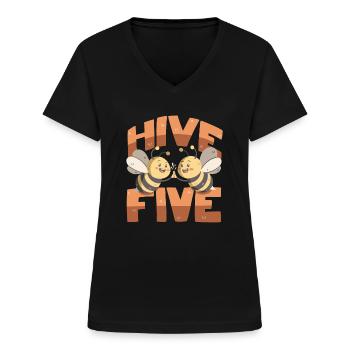 Hive Five - Women's V-neck T-shirt - black - Front - Lela (165cm)
