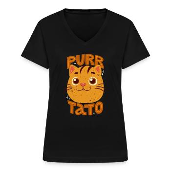 Pomme de terre ronronnante - T-shirt col V Femme - noir - Devant - Lela (165cm)