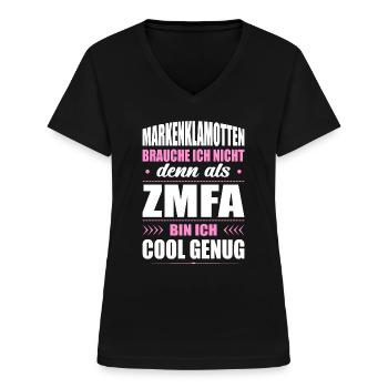 Markenklamotten Brauche Ich Nicht ZMFA - Frauen-T-Shirt mit V-Ausschnitt - Schwarz - Vorne - Lela (165cm)