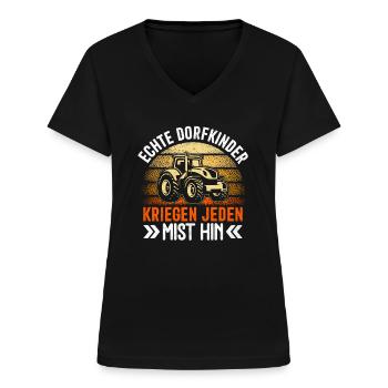 Dorfkind Traktor Dorfkinder Bauern Spruch Lustig - Frauen-T-Shirt mit V-Ausschnitt - Schwarz - Vorne - Lela (165cm)
