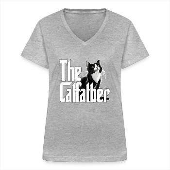 Cat Father The Catfather Crazy Cat Dad Dad - Women's V-neck T-shirt - sports grey - Front - Lela (165cm)