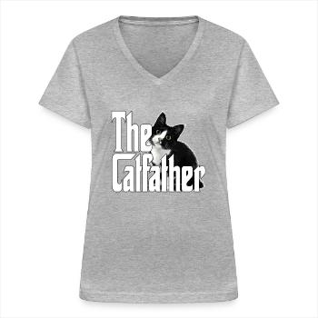 Cat Father The Catfather Crazy Cat Dad Dad - Women's V-neck T-shirt - sports grey - Front - Lela (165cm)