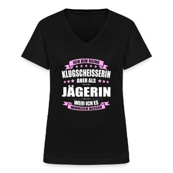 Ich Bin Keine Klugscheisserin Jägerin Jungjäger - Frauen-T-Shirt mit V-Ausschnitt - Schwarz - Vorne - Lela (165cm)