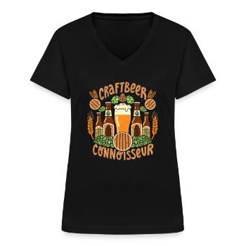Craft Beer Connoisseur - Women's V-neck T-shirt - black - Front - Lela (165cm)