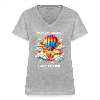 Sky Biome erreicht | Ballonfahrt Thermik Himmel - Frauen-T-Shirt mit V-Ausschnitt - Grau meliert - Vorne - Lela (165cm)
