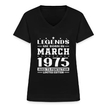 1975 Mars Vintage Retro Cadeau Anniversaire - T-shirt col V Femme - noir - Devant - Lela (165cm)