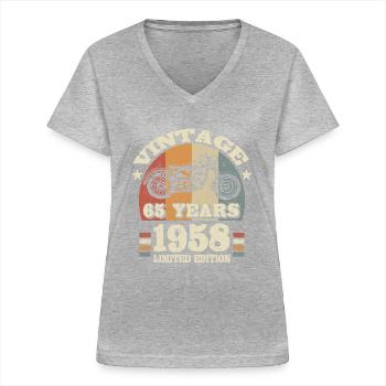 motorcycle biker vintage 1958 - 65 years old - Women's V-neck T-shirt - sports grey - Front - Lela (165cm)