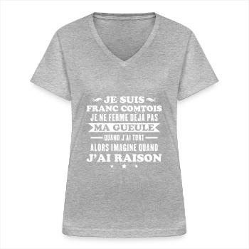 Franc Comtois Ich halte meinen Mund nicht Franche Comté - Frauen-T-Shirt mit V-Ausschnitt - Grau meliert - Vorne - Lela (165cm)