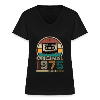 1975 Vintage Retro Geburtstagsgeschenk - Frauen-T-Shirt mit V-Ausschnitt - Schwarz - Vorne - Lela (165cm)