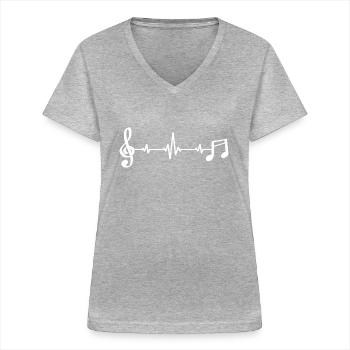 Musique clef groupe musicien monde sonore - T-shirt col V Femme - gris chiné - Devant - Lela (165cm)