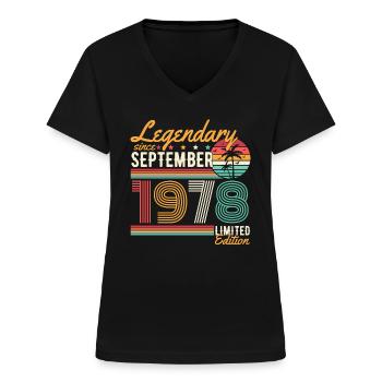Legendary September Born 1978 Birthday - Women's V-neck T-shirt - black - Front - Lela (165cm)