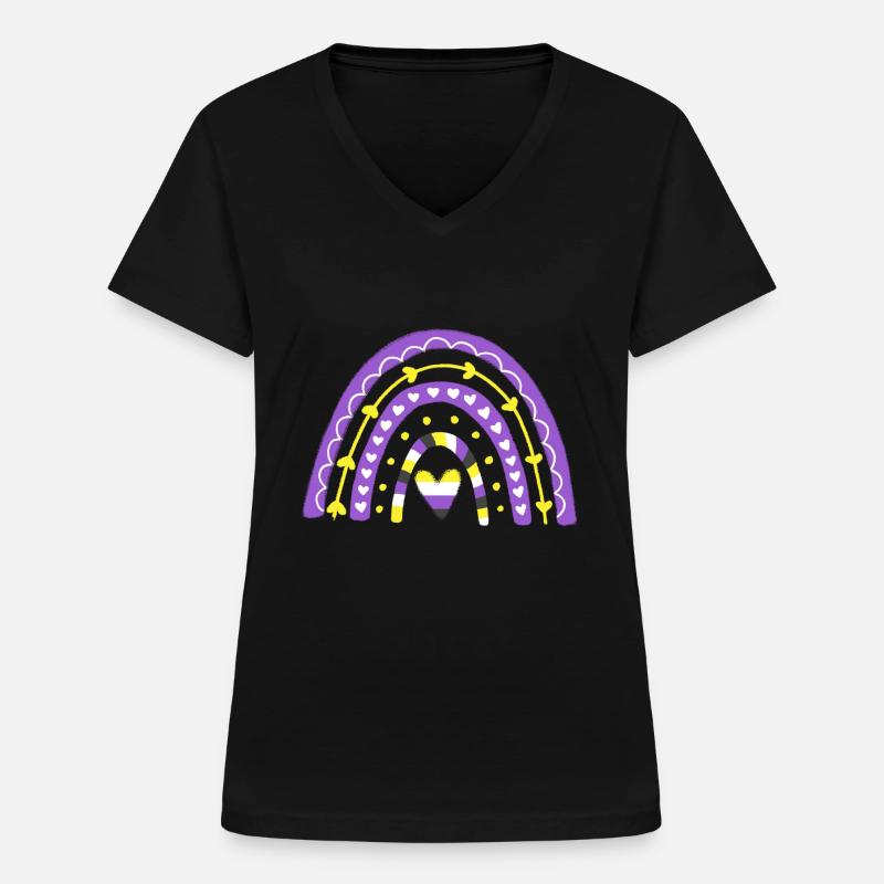 Nonbinary Pride Boho Rainbow - Women's V-neck T-shirt - black