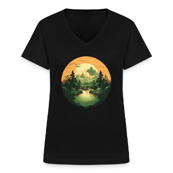 Paysage - T-shirt col V Femme - noir - Devant - Lela (165cm)