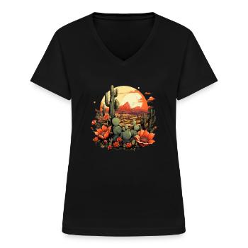 Kaktus - Frauen-T-Shirt mit V-Ausschnitt - Schwarz - Vorne - Lela (165cm)