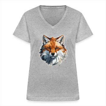 Fuchs - Illustration - Frauen-T-Shirt mit V-Ausschnitt - Grau meliert - Vorne - Lela (165cm)