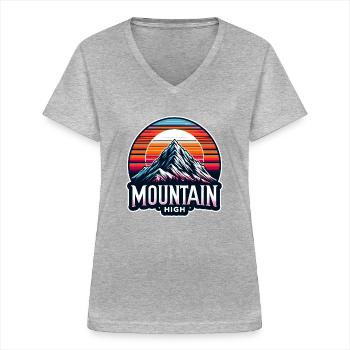 Mountain High - Berg Illustration - Women's V-neck T-shirt - sports grey - Front - Lela (165cm)