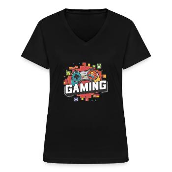 Gaming - Controllers - Women's V-neck T-shirt - black - Front - Lela (165cm)