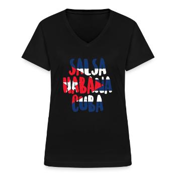 Salsa La Havane Cuba - T-shirt col V Femme - noir - Devant - Lela (165cm)