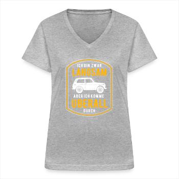 Lada Offroader Lustige Sprüche Russland Auto - Frauen-T-Shirt mit V-Ausschnitt - Grau meliert - Vorne - Lela (165cm)
