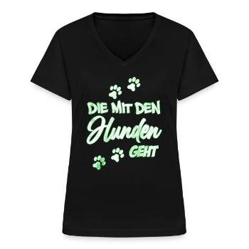 Die mit den Hunden geht | Hundebesitzerin Geschenk - Frauen-T-Shirt mit V-Ausschnitt - Schwarz - Vorne - Lela (165cm)