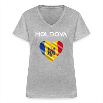 Moldau Moldawien Moldova Herz Flagge Geschenk - Frauen-T-Shirt mit V-Ausschnitt - Grau meliert - Vorne - Lela (165cm)