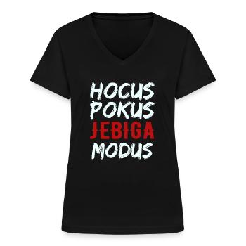 Jebiga Balkan Jebise Brate Lustiges Jugo Spruch - Frauen-T-Shirt mit V-Ausschnitt - Schwarz - Vorne - Lela (165cm)