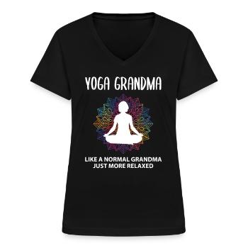 Yoga Oma Großmutter Lustiger Spruch Geschenk - Frauen-T-Shirt mit V-Ausschnitt - Schwarz - Vorne - Lela (165cm)