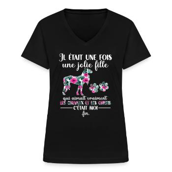 Chevaux Fille Chien Cheval Humour Cadeau - T-shirt col V Femme - noir - Devant - Lela (165cm)