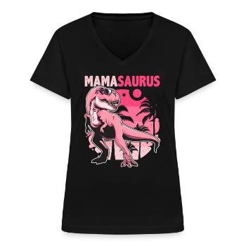 Mamasaurus - Mama T Rex Dinosaurier Geschenk - Frauen-T-Shirt mit V-Ausschnitt - Schwarz - Vorne - Lela (165cm)