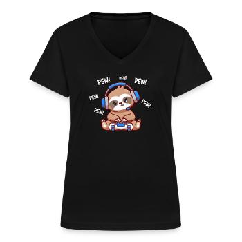 Dovendyr - T-shirt med V-hals til damer - sort - Foran - Lela (165cm)