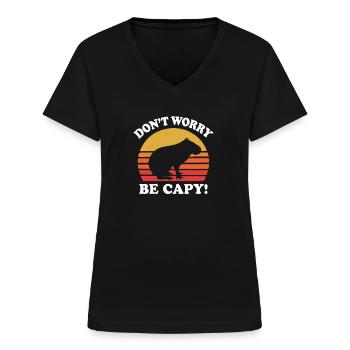 Capybara - Frauen-T-Shirt mit V-Ausschnitt - Schwarz - Vorne - Lela (165cm)