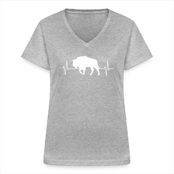 Bison Bison Bison Forêt Animaux Amoureux des animaux Cadeau - T-shirt col V Femme - gris chiné - Devant - Lela (165cm)