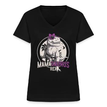Mamasaurus Mama Dinosaurier Muttertag Geschenk - Frauen-T-Shirt mit V-Ausschnitt - Schwarz - Vorne - Lela (165cm)