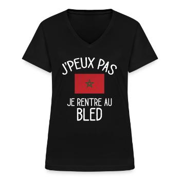 J'Peux Pas Maroc Humour Idée Cadeau Marocain - T-shirt col V Femme - noir - Devant - Lela (165cm)