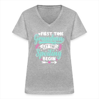 First Time Grandma Gifts Let The Spoiling Begin - T-shirt col V Femme - gris chiné - Devant - Lela (165cm)