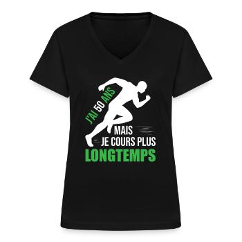 Running Cadeau Anniversaire 50 Ans Humour Coureur - T-shirt col V Femme - noir - Devant - Lela (165cm)