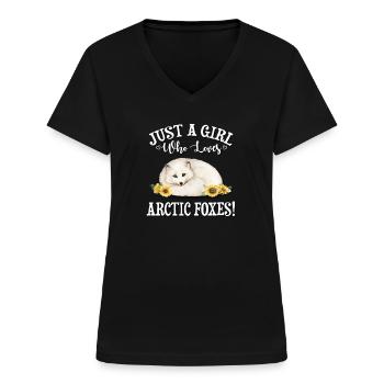 Renard polaire - T-shirt col V Femme - noir - Devant - Lela (165cm)